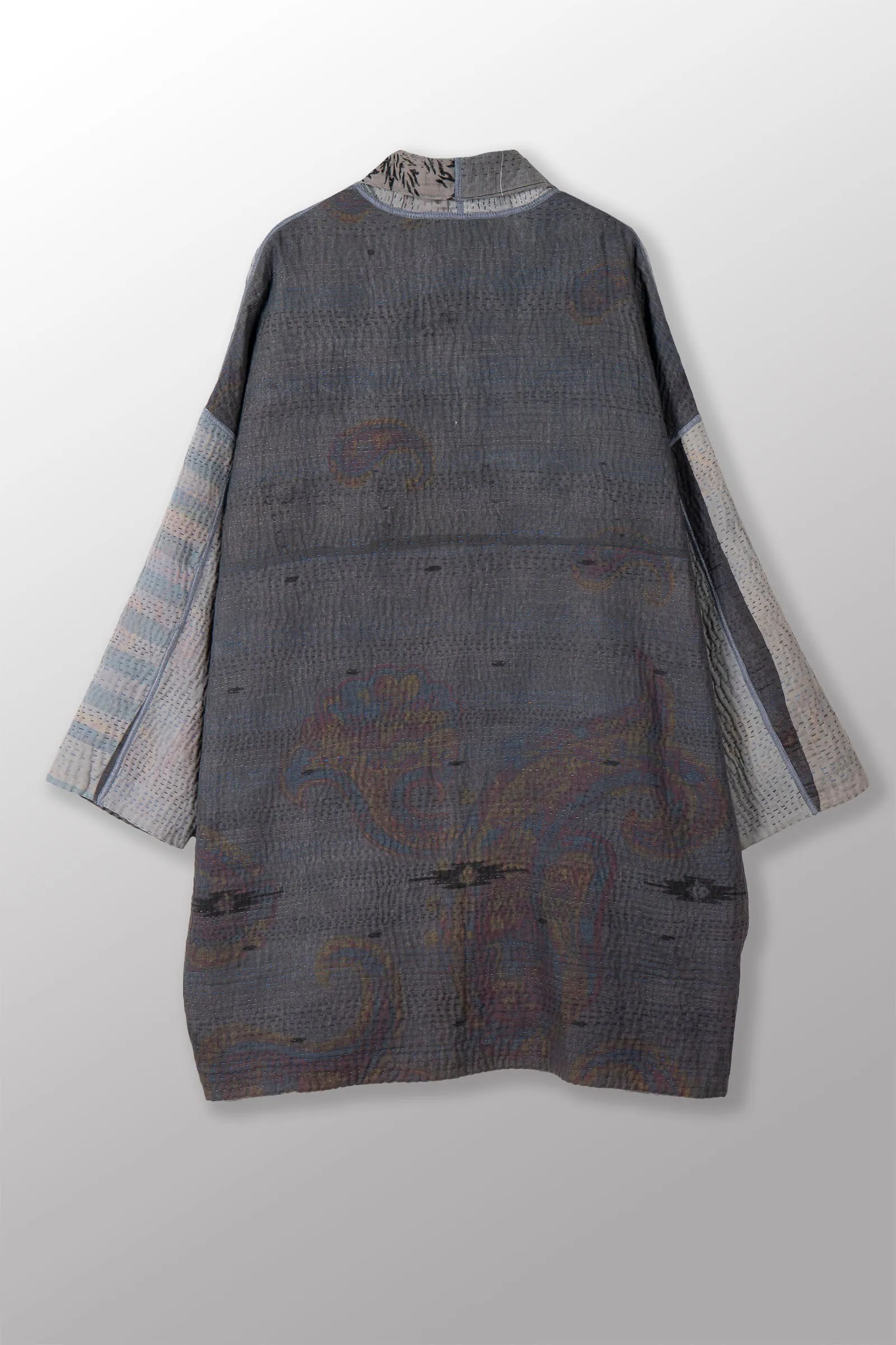 FRAYED PATCH KANTHA HAORI JACKET - fi4068-gry -