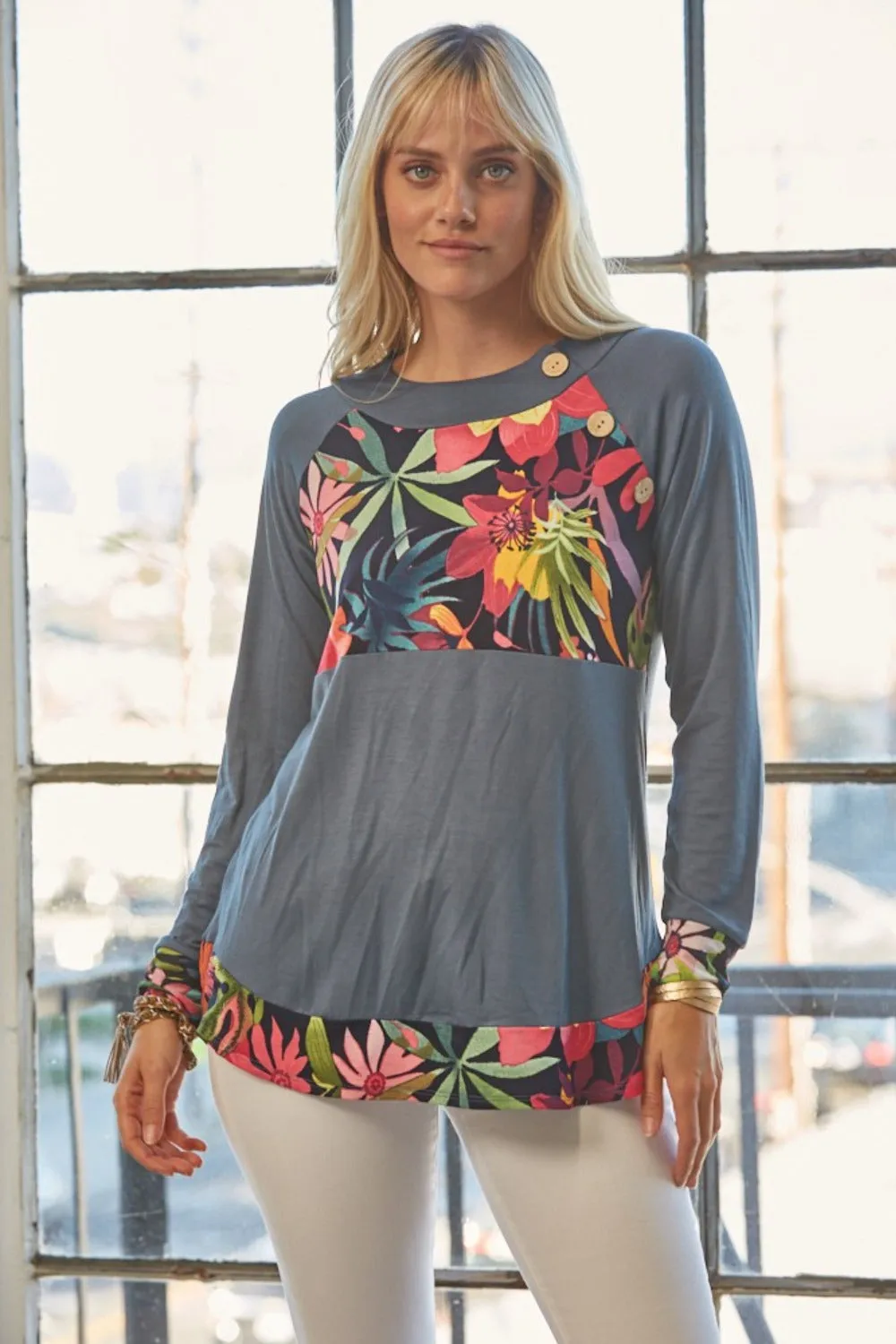 Full Size Tropical Print Long Sleeve T-Shirt