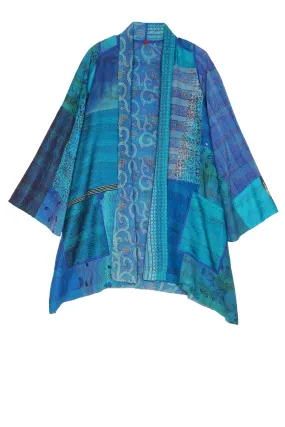 GEORGETTE VINTAGE SILK PATCH KANTHA A-LINE JKT - gs2003-tuq -