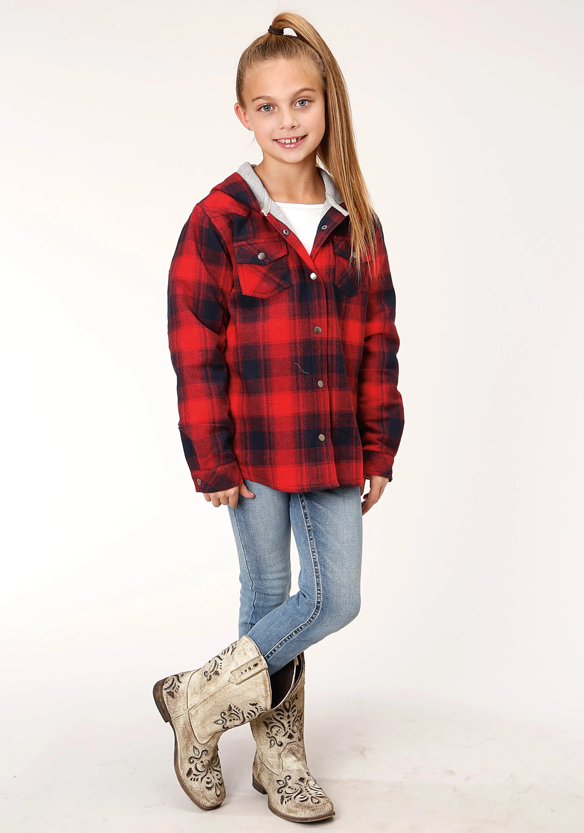 GIRLS LONG SLEEVE SNAP THERMAL LINED FLANNEL SHIRT JACKET