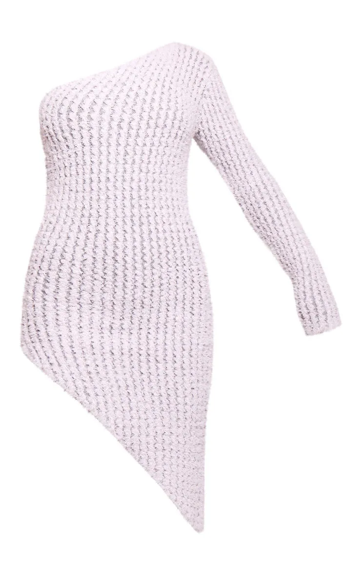 GREY TOWEL TEXTURED KNIT ONE SLEEVE DRESS