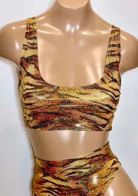 Hologram Mini Swim Tank in Gold Tiger