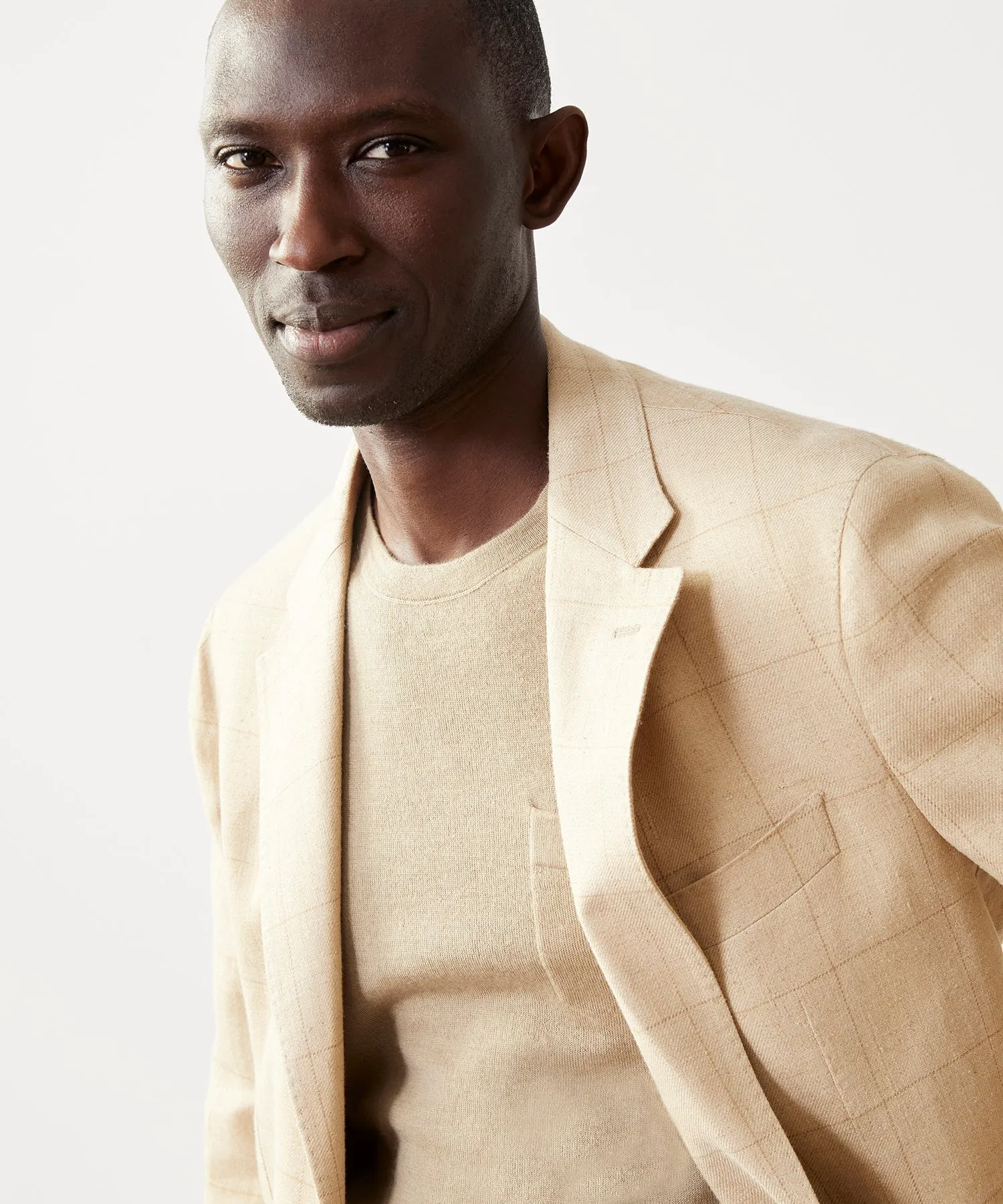 Italian Silk Linen Sport Coat in Tan Windowpane