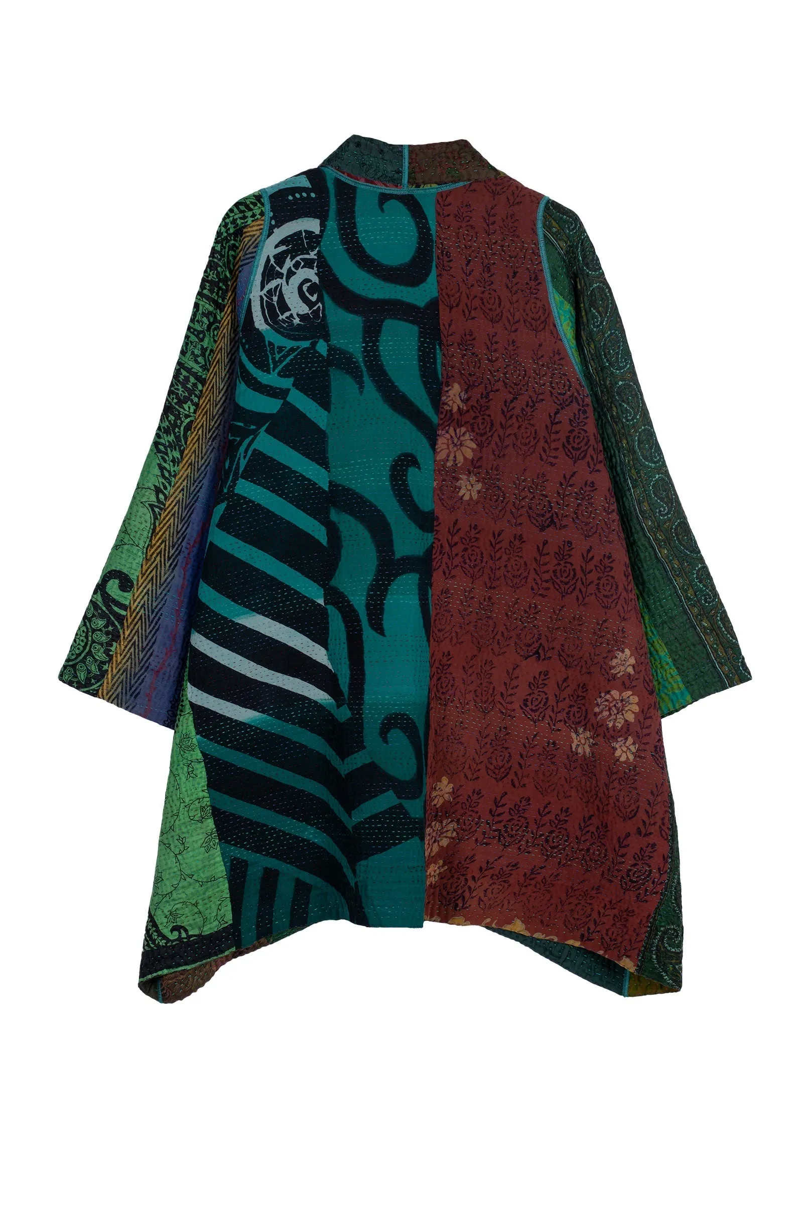 JACQUARD SILK KANTHA A-LINE JKT - js4003-grn -