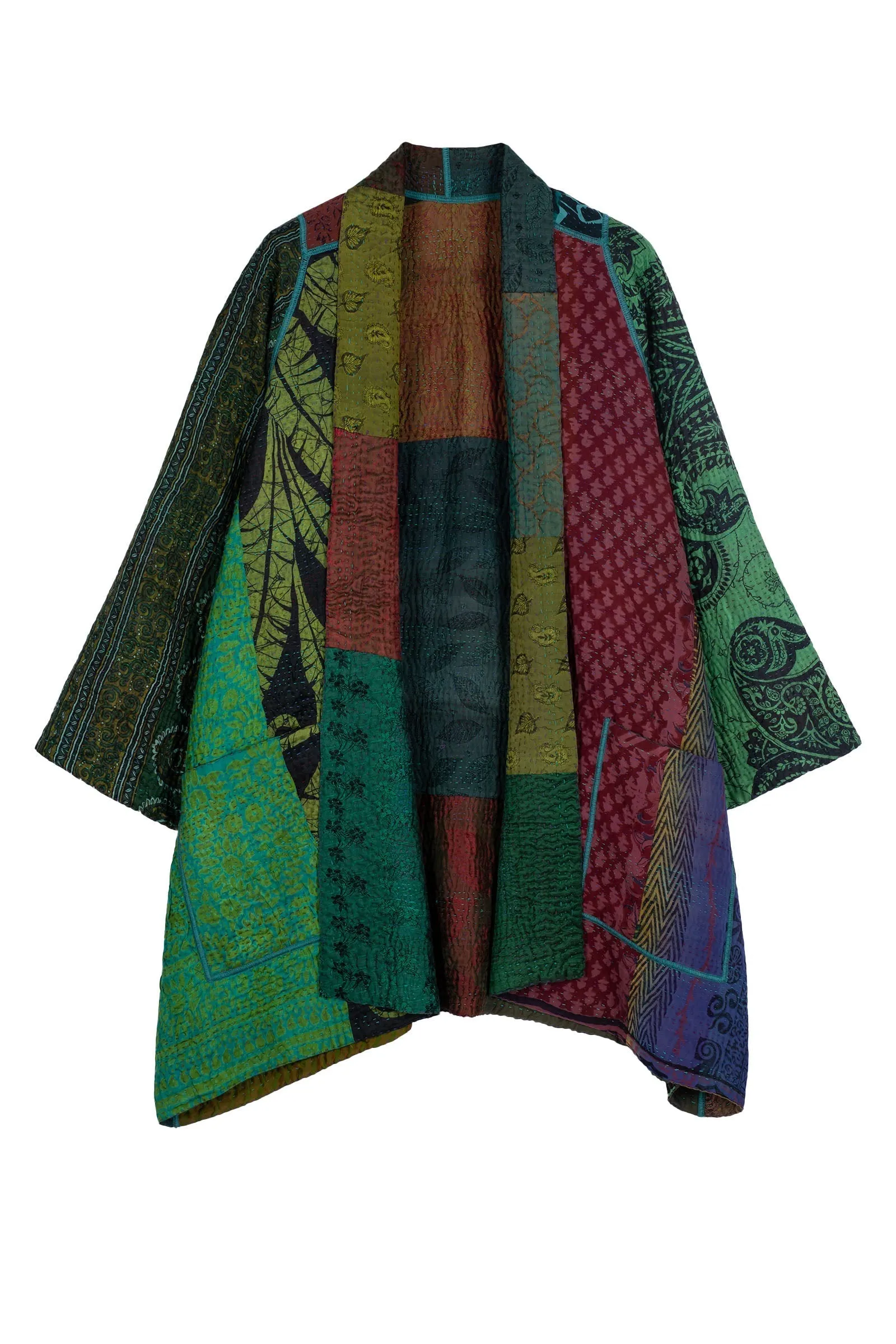 JACQUARD SILK KANTHA A-LINE JKT - js4003-grn -