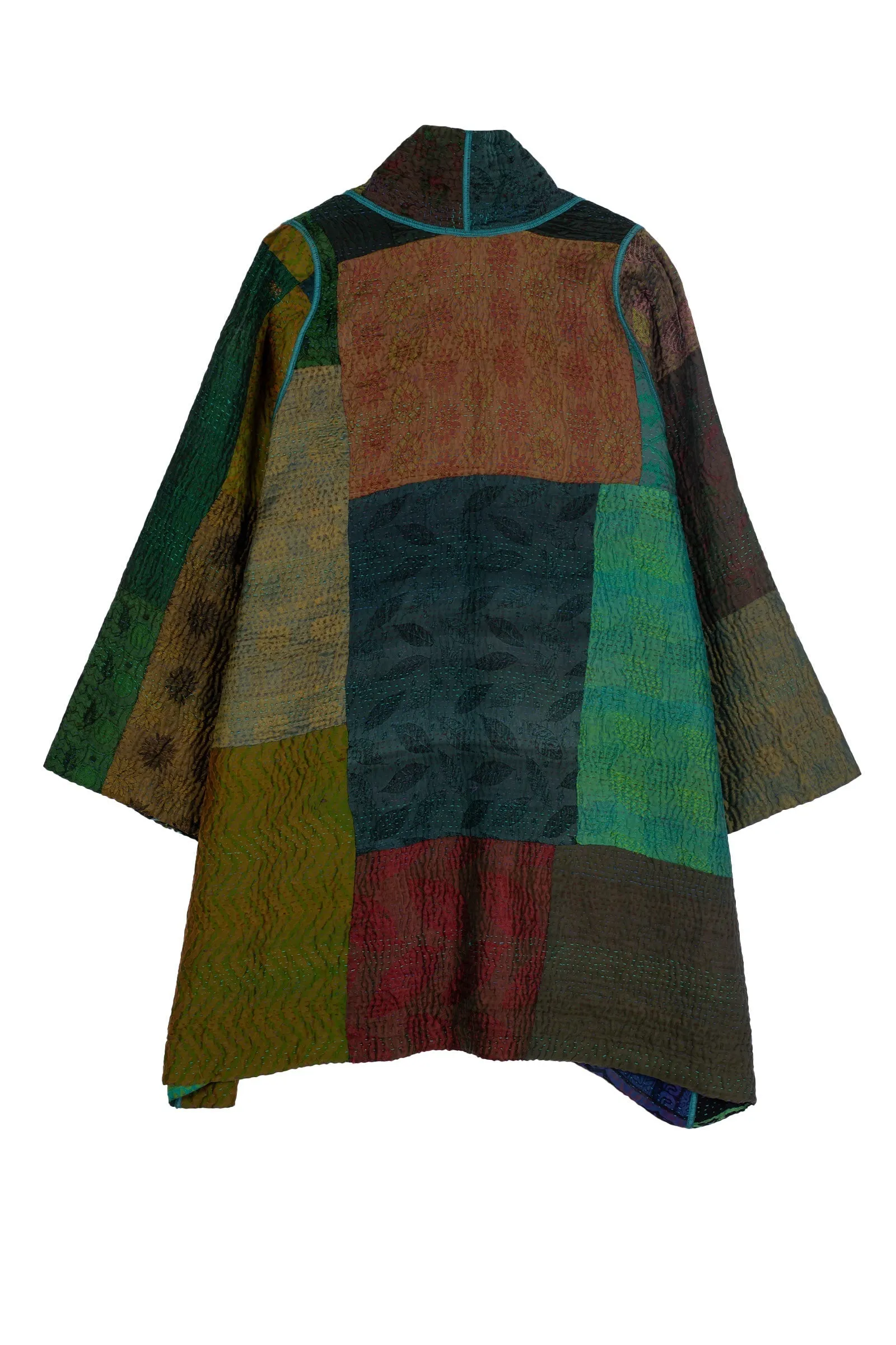 JACQUARD SILK KANTHA A-LINE JKT - js4003-grn -