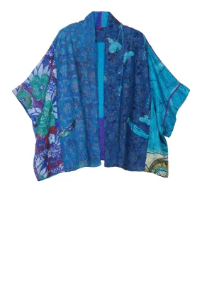 JACQUARD SILK KANTHA MINI PONCHO - js4060-blu -