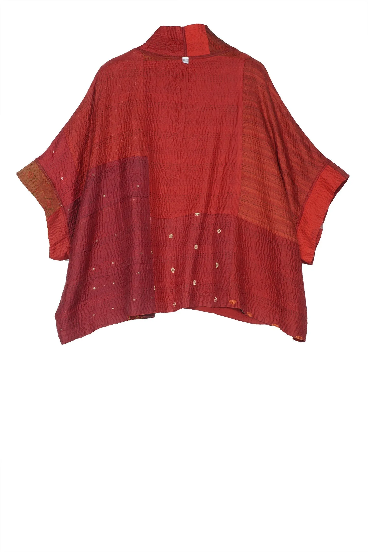 JACQUARD SILK KANTHA MINI PONCHO - js4060-red -