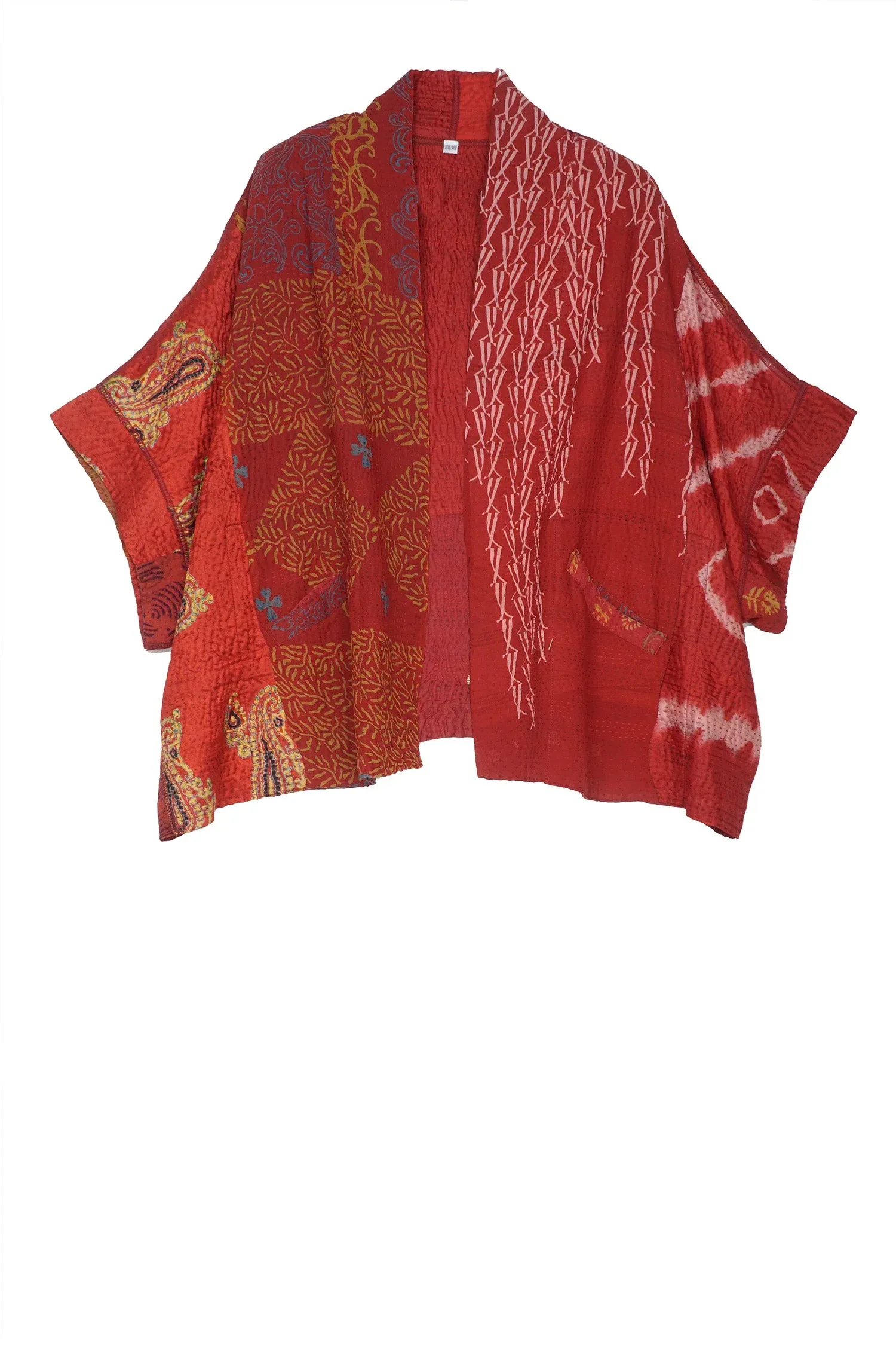 JACQUARD SILK KANTHA MINI PONCHO - js4060-red -