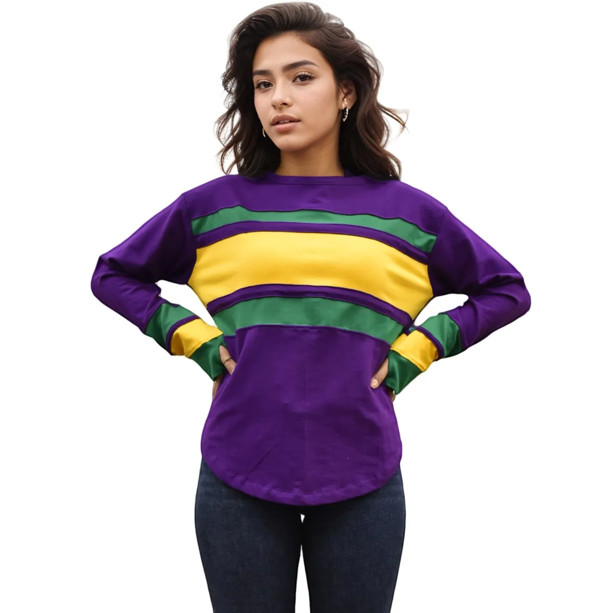 Ladies Shirt Purple Adult Long Sleeve Striped