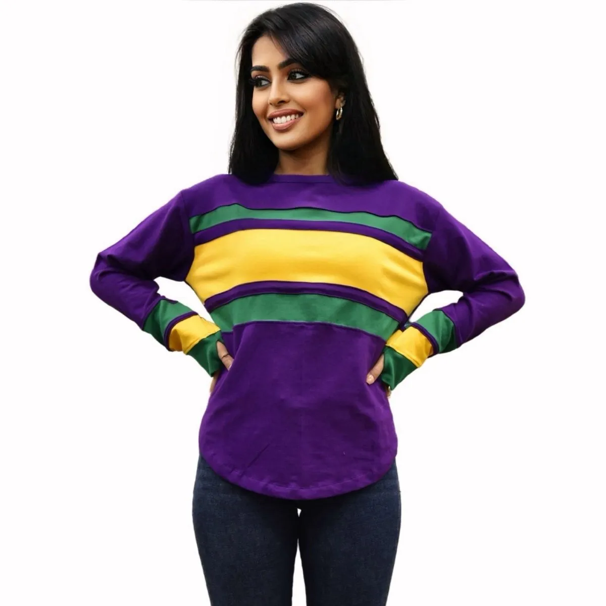 Ladies Shirt Purple Adult Long Sleeve Striped