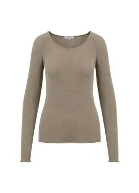 Lana Long Sleeve Merino Wool Mix Long Sleeve Top in Hazel Melange