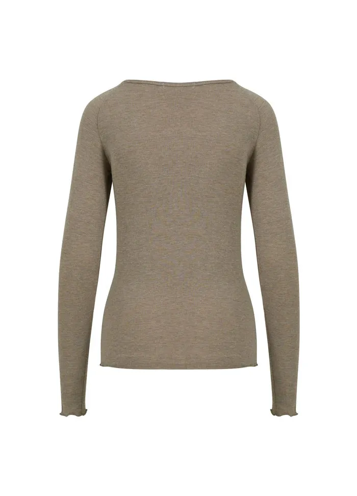 Lana Long Sleeve Merino Wool Mix Long Sleeve Top in Hazel Melange