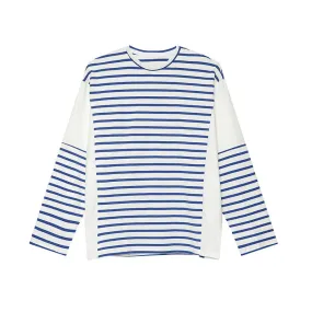 Long Sleeve Men's T-shirt Stripe Male Clothing Summer Autumn Pullover Korean Spliced Contrast Color Top 9C5179