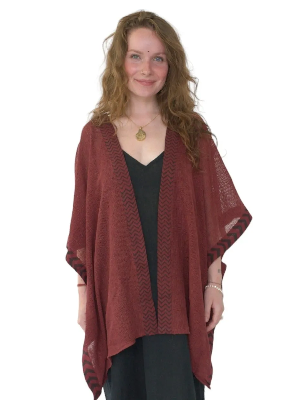 Maroon Mesh Open Poncho