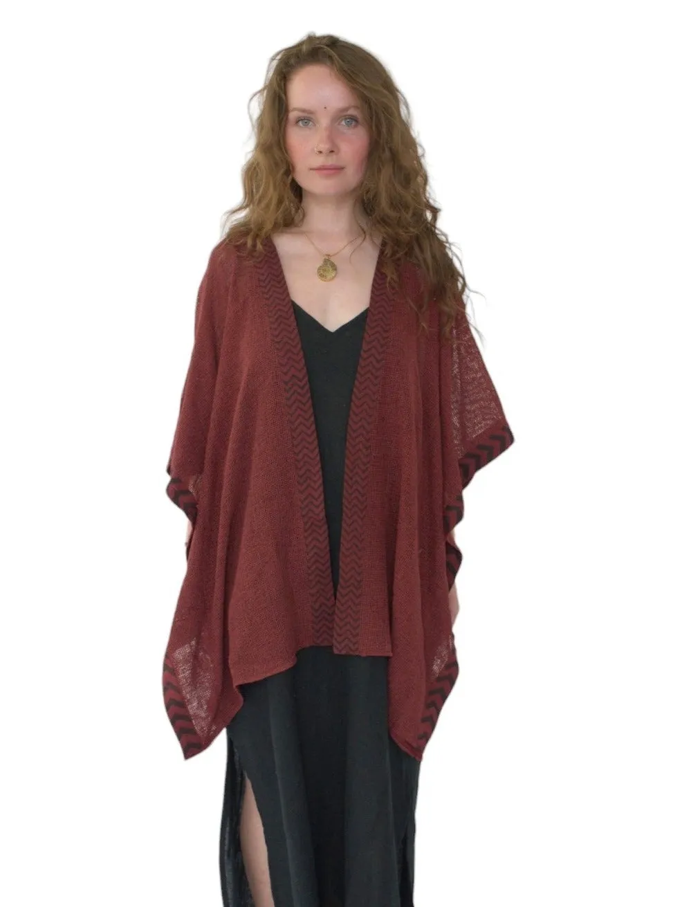 Maroon Mesh Open Poncho