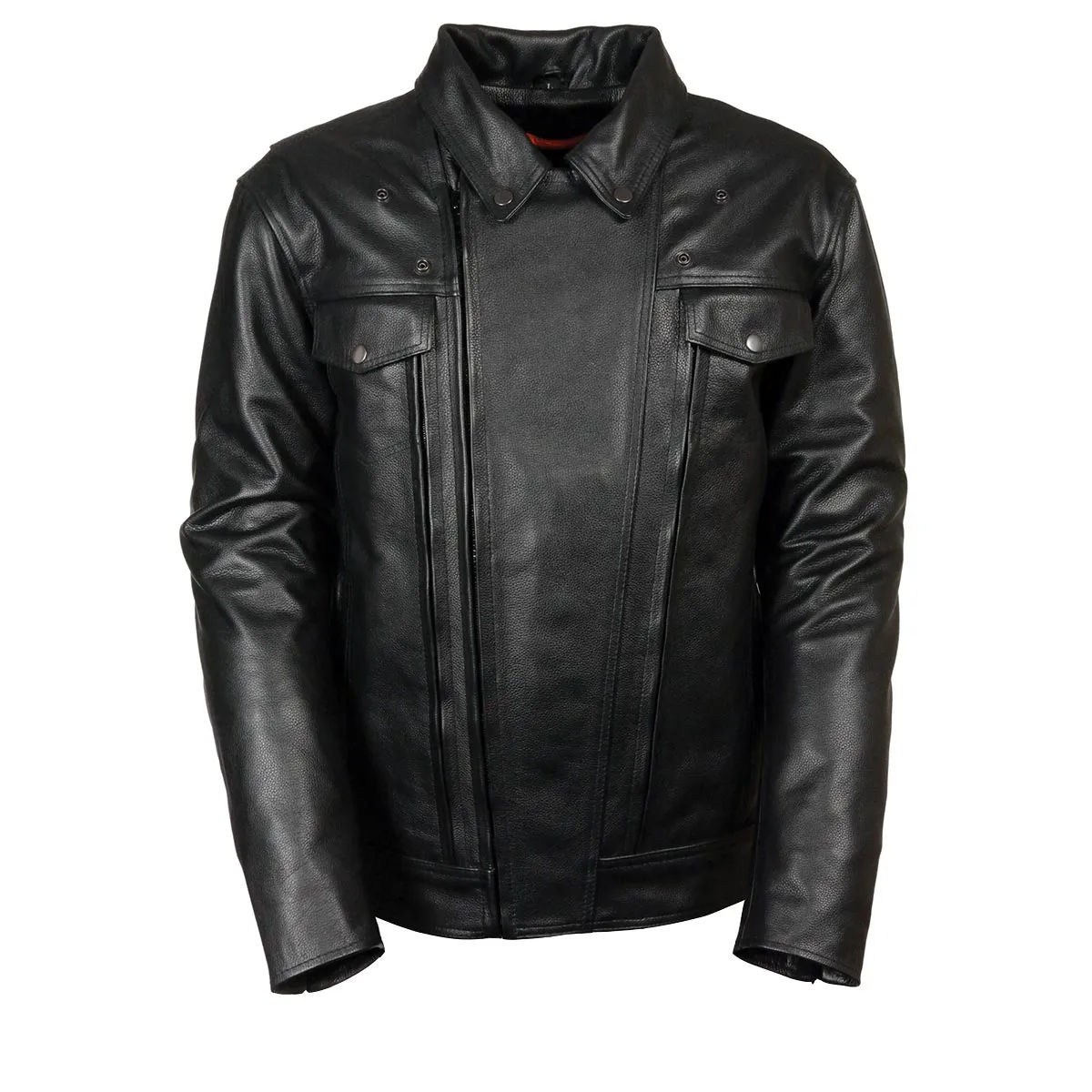 Milwaukee Leather LKM1720 Men's Black 'Pistol Pete' Motorcycle Vented Leather Jacket with Multi-Utility Pockets