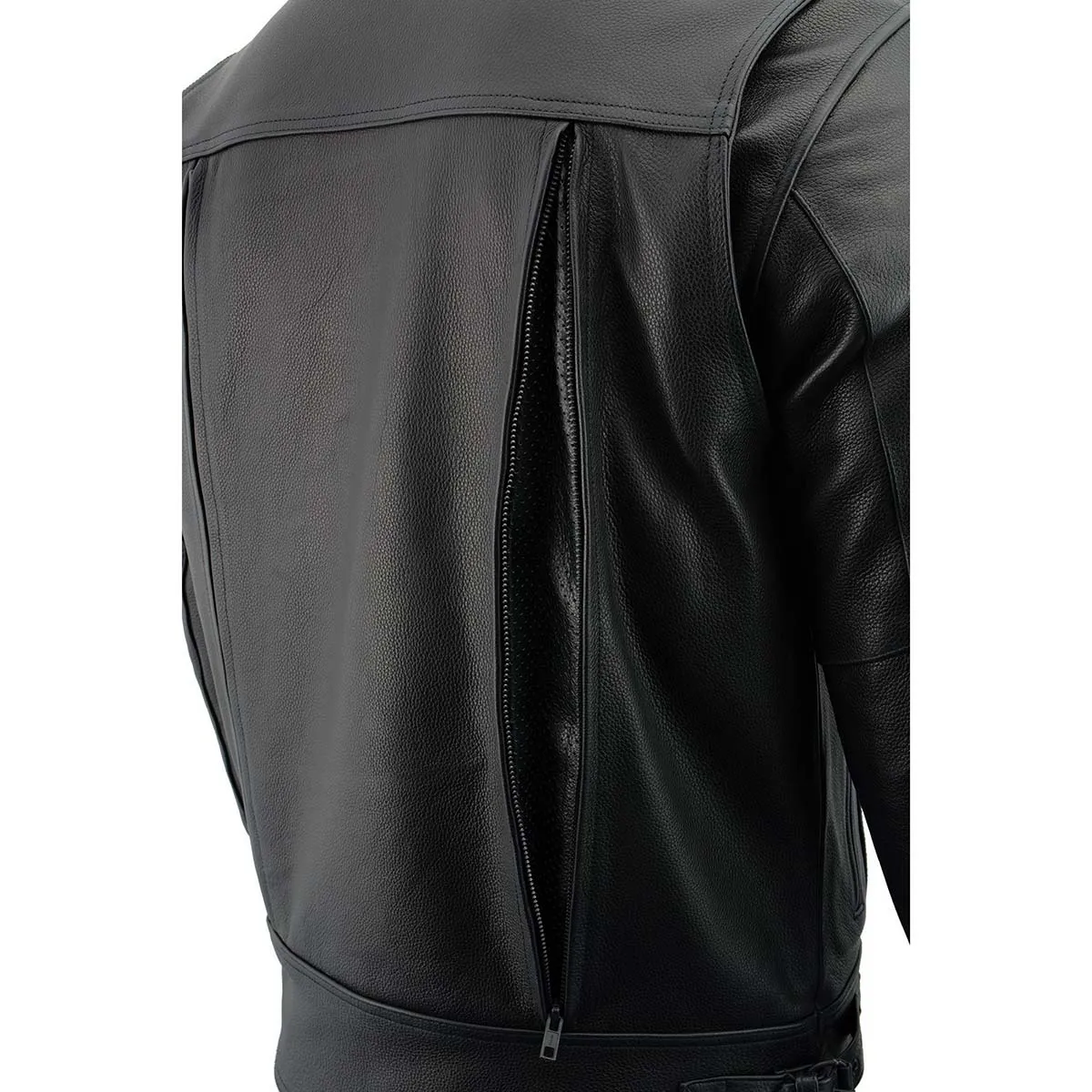 Milwaukee Leather LKM1720 Men's Black 'Pistol Pete' Motorcycle Vented Leather Jacket with Multi-Utility Pockets