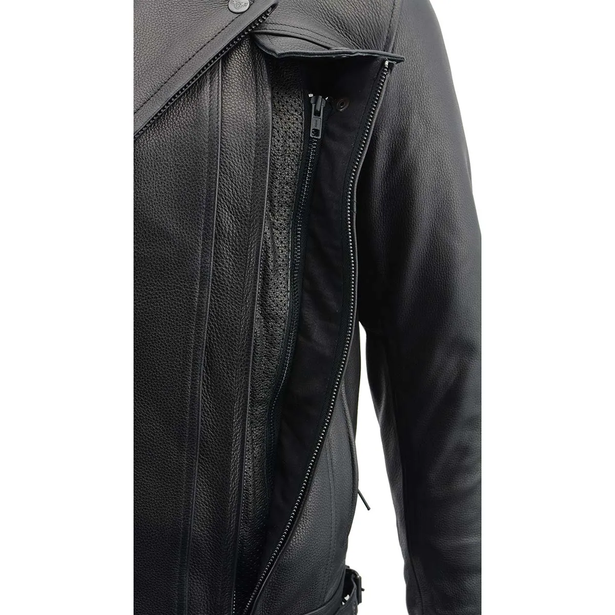 Milwaukee Leather LKM1720 Men's Black 'Pistol Pete' Motorcycle Vented Leather Jacket with Multi-Utility Pockets