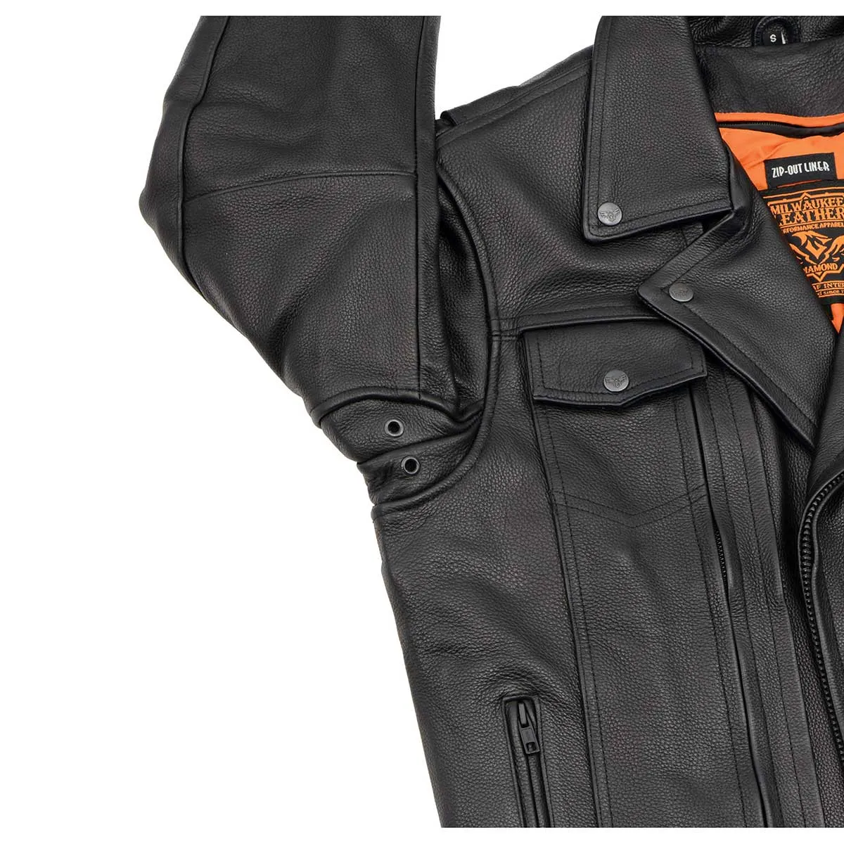 Milwaukee Leather LKM1720 Men's Black 'Pistol Pete' Motorcycle Vented Leather Jacket with Multi-Utility Pockets