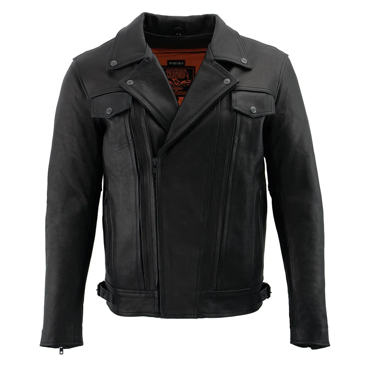 Milwaukee Leather LKM1720T Men's Black 'Pistol Pete' Motorcycle Vented Leather Jacket with Utility Pockets-Tall Sizes