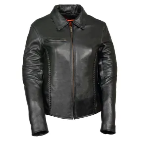 Milwaukee Leather SH7093 Women's Black Leather Braided Jacket with Shirt Style Collar