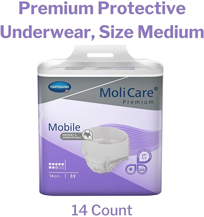 MoliCare Premium Mobile 8D Incontinence Underwear for Adults - Disposable, Discreet, Unisex, Heavy Absorbency - Size Medium, Fits 31 in to 47 in Waist/Hips, 14 Count…