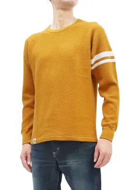 Momotaro Jeans Waffle Shirt Men's Long Sleeve Waffle-Knit Thermal T-Shirt with Stripe MZTS0079 Mustard