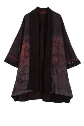 MONOTONE TWILIGHT PRINT KANTHA KIMONO LONG JACKET - tp2005-red -