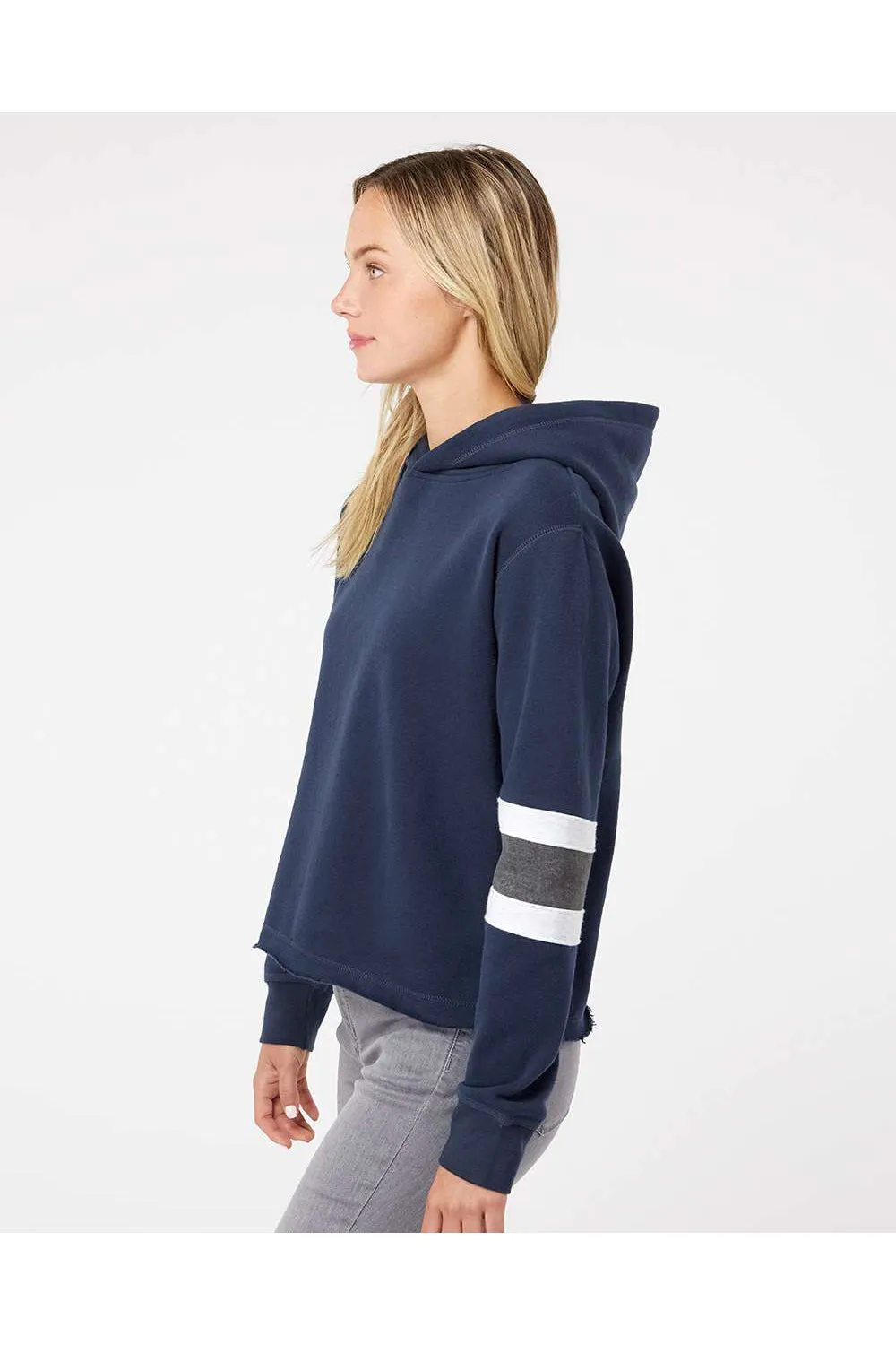 MV Sport Womens Sueded Fleece Thermal Lined Hooded Sweatshirt Hoodie - Navy Blue/Ash Grey/Charcoal Grey - Closeout