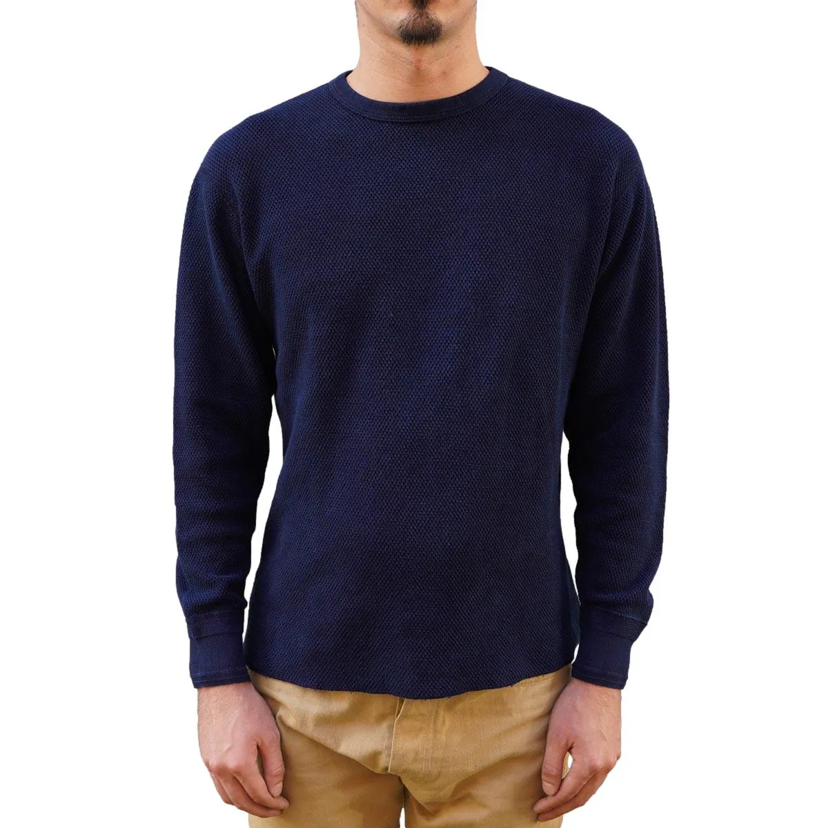 OD LW Indigo Dyed Double Face Hex Honeycomb Crewneck Thermal