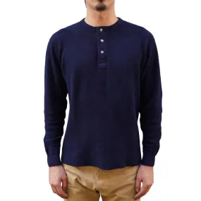 OD LW Indigo Dyed Double Face Hex Honeycomb Henley Thermal