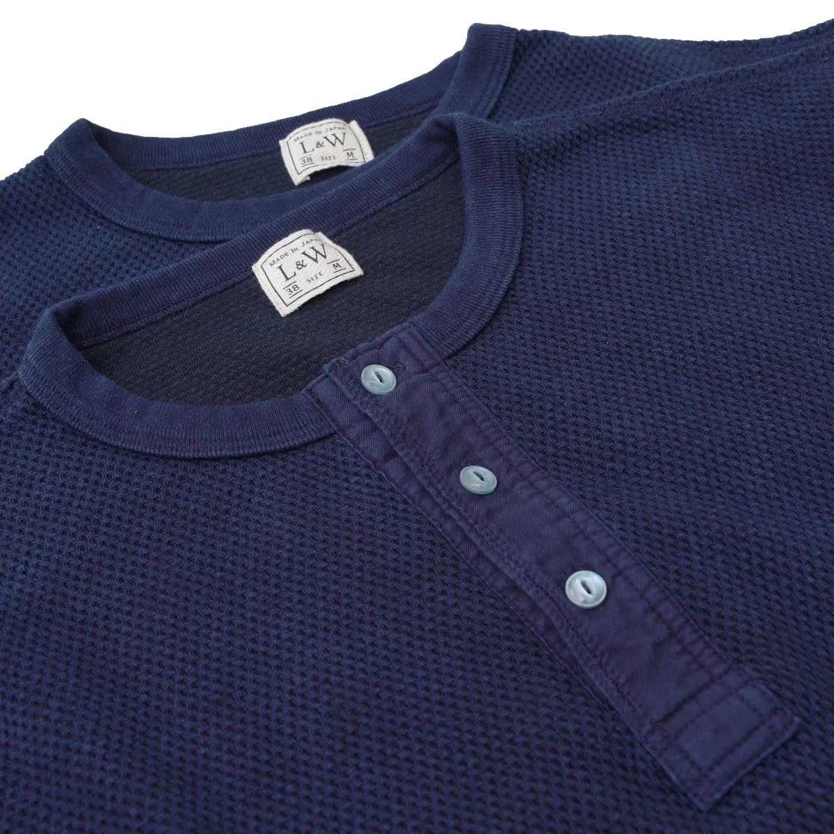 OD LW Indigo Dyed Double Face Hex Honeycomb Henley Thermal