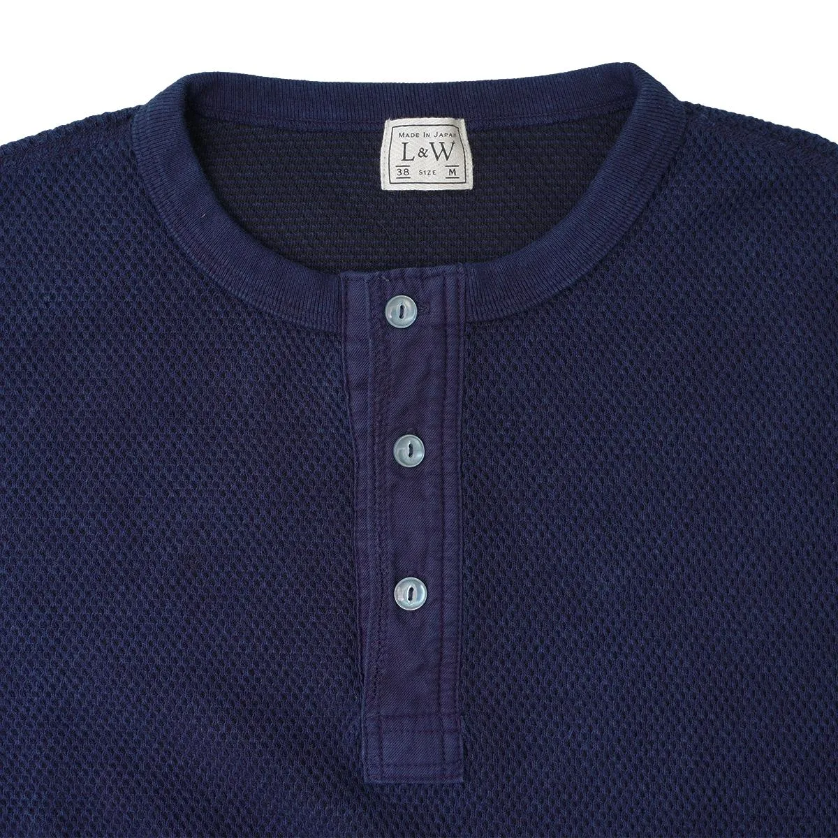 OD LW Indigo Dyed Double Face Hex Honeycomb Henley Thermal