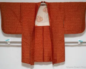 Orange and Yellow Silk Wool Blend Haori - Abstract Weaved-In Patterns - Vintage Kimono Jacket