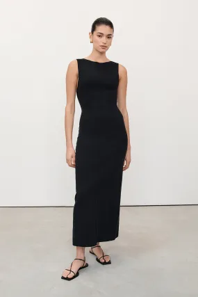 OWEN BLACK CREPE KNIT MIDI DRESS