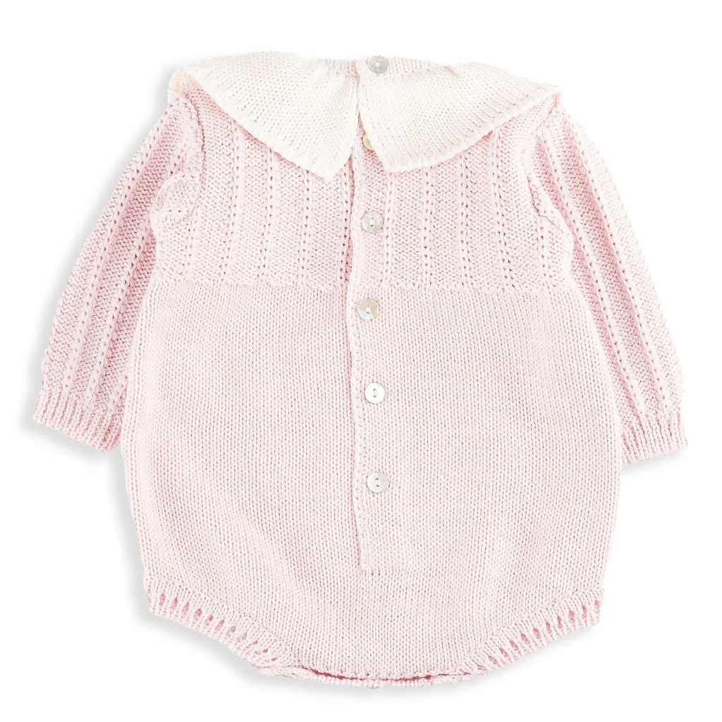 Pink Knit Romper with Ivory Collar