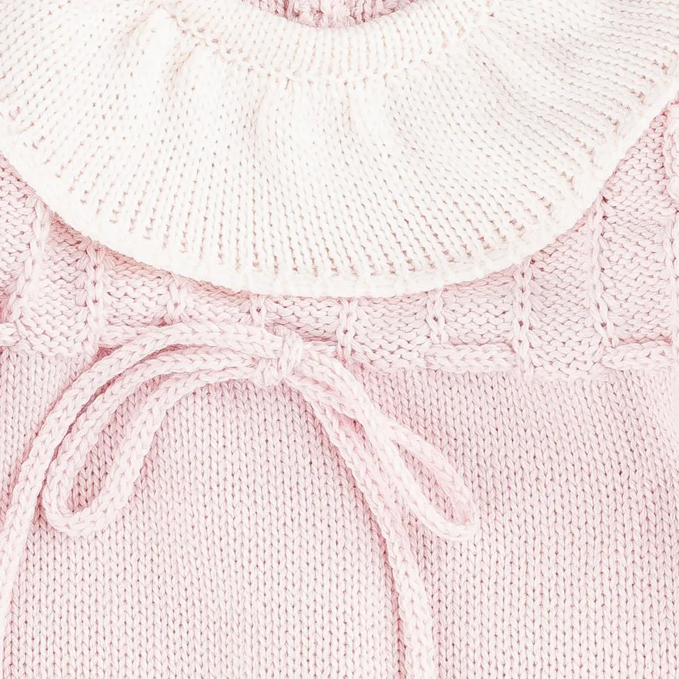 Pink Knit Romper with Ivory Collar