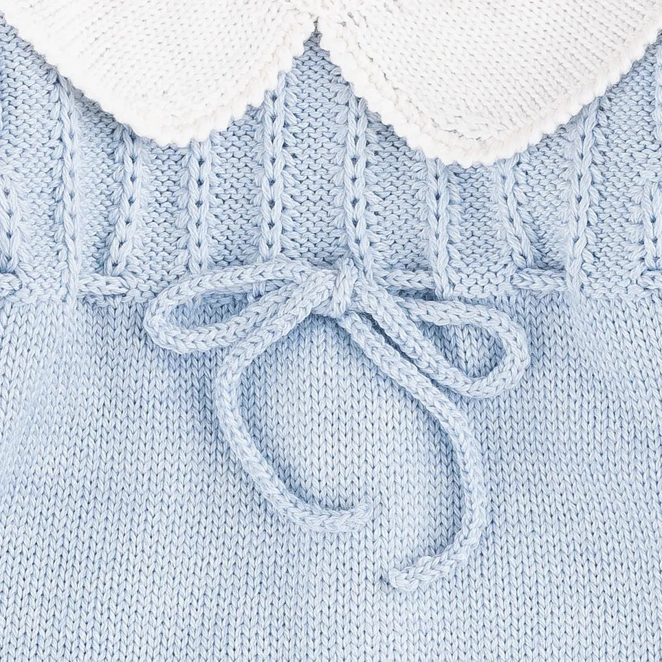 Powder Blue Cotton Knit Romper with White Collar