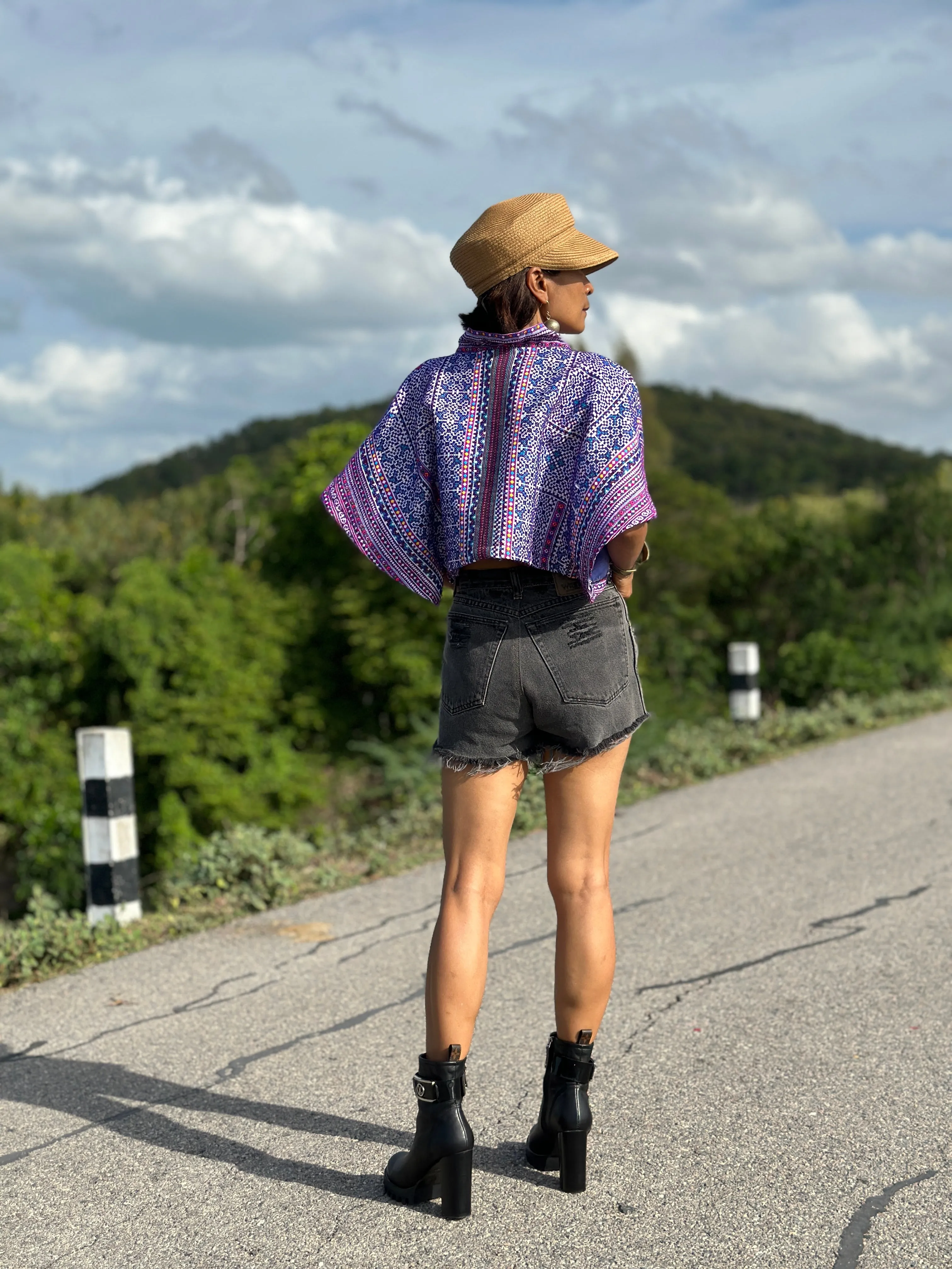 Purple cropped kimono top