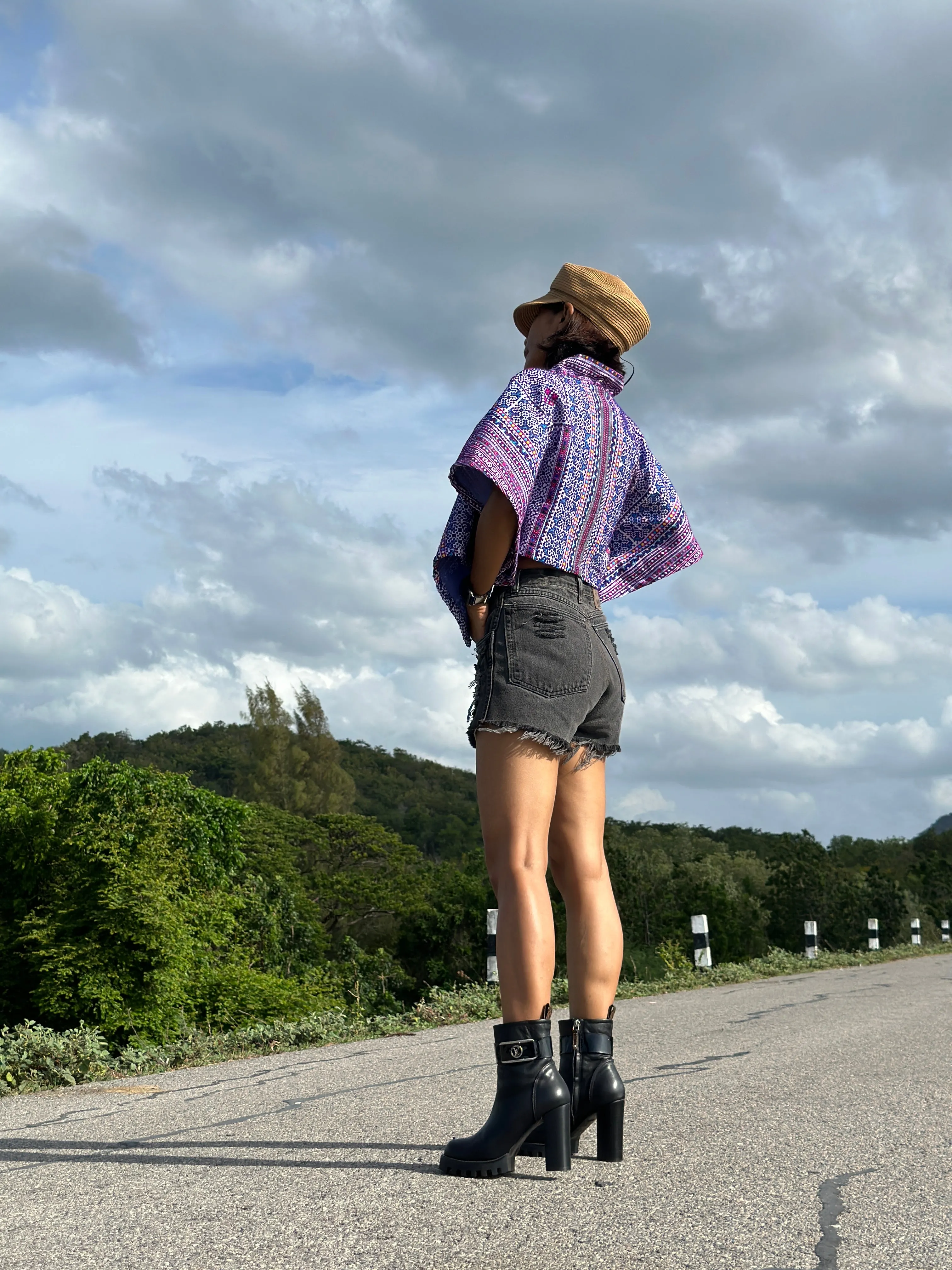 Purple cropped kimono top