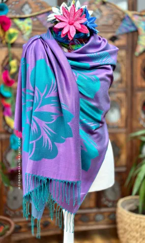 PURPLE LOTUS PASHMINA STYLE SCARF / SHAWL