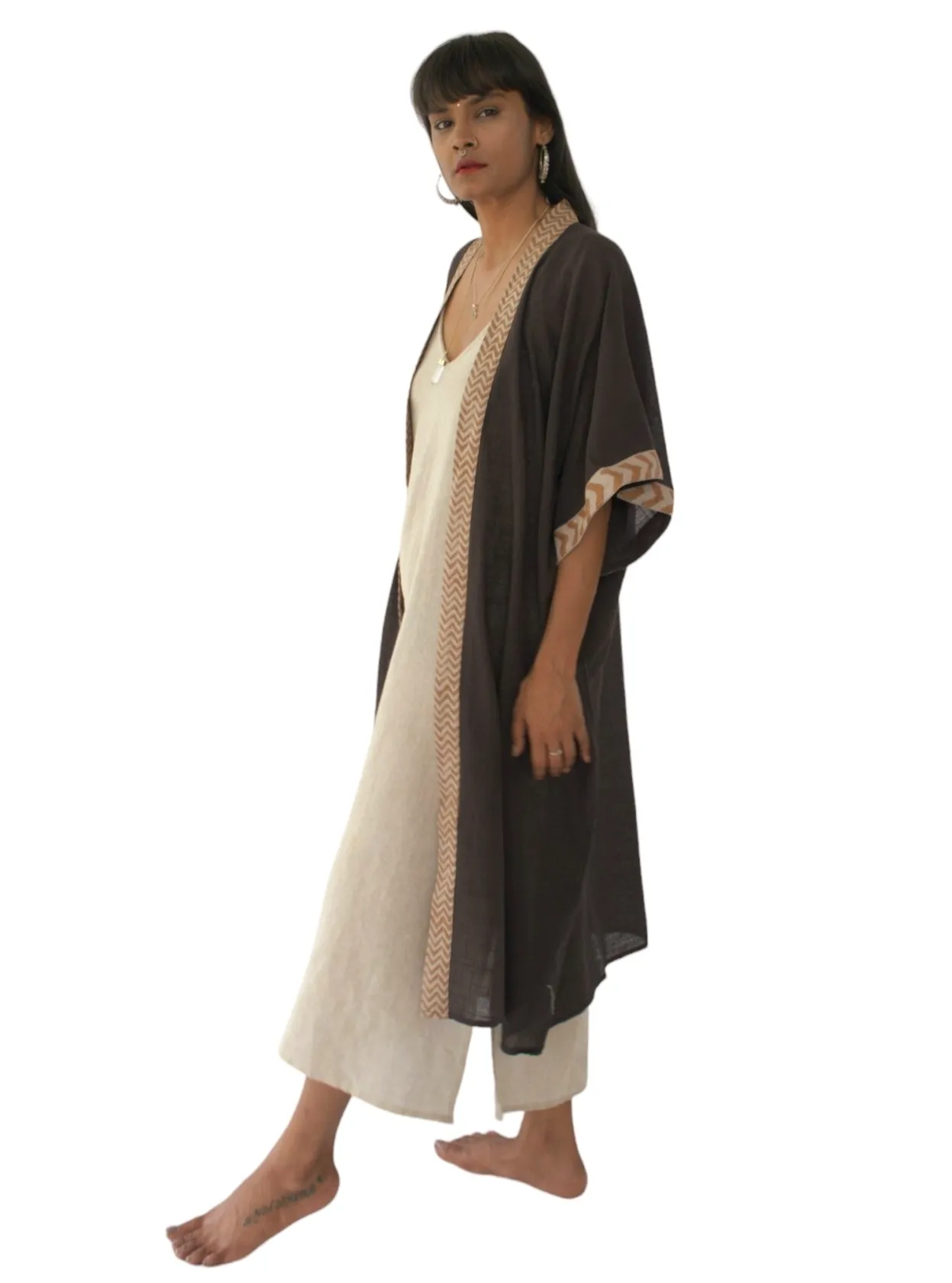 Raw Cotton Cacao Kimono