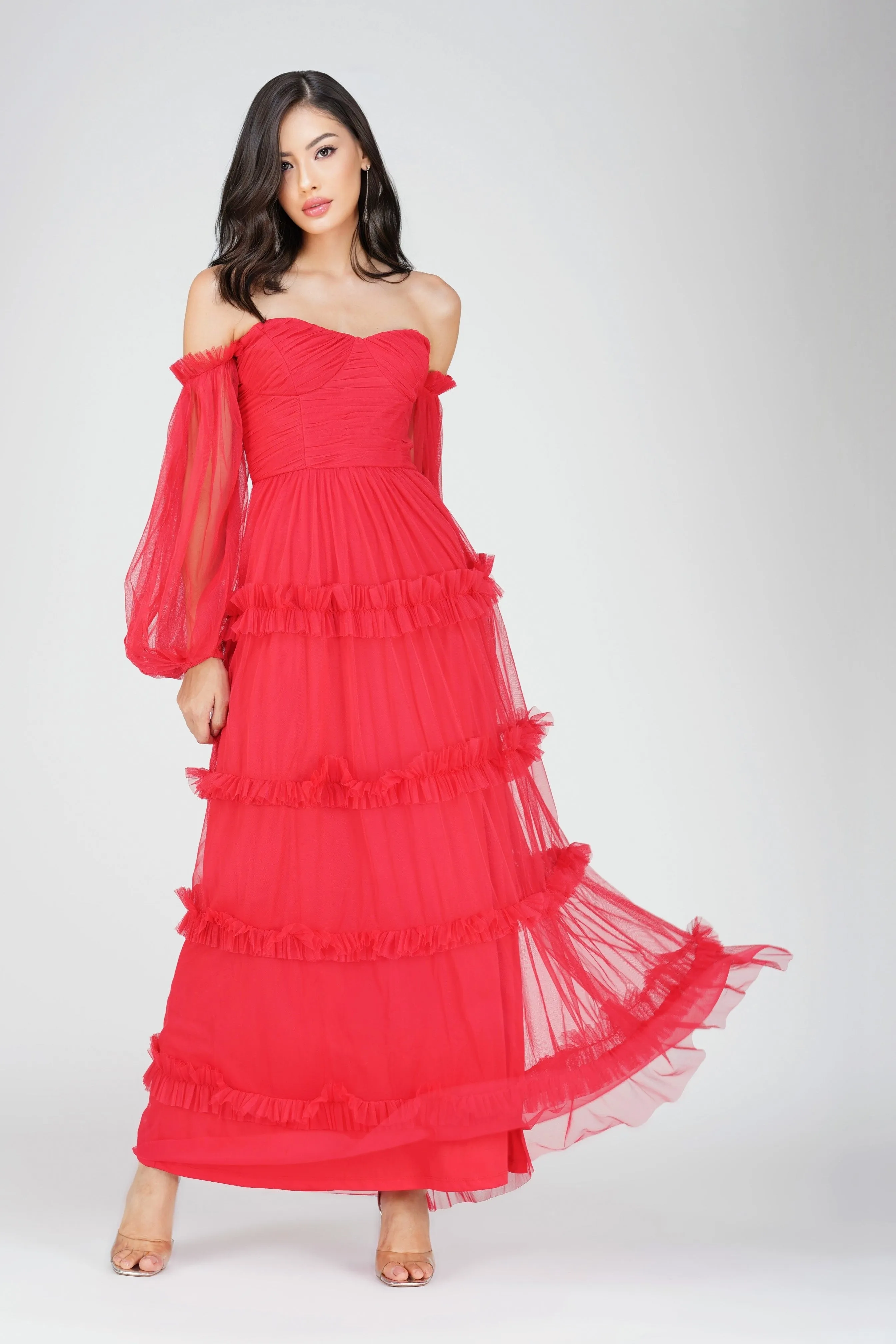 Rendi Red Tulle Maxi Dress