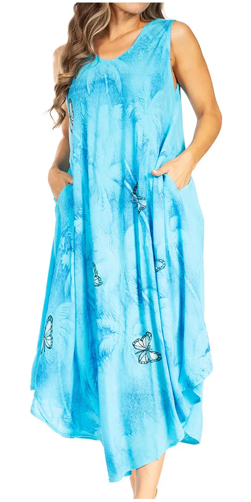 Sakkas Starlight Fourth Women's Tie Dye Caftan Tank Dress/Cover Up  Beach Kaftan