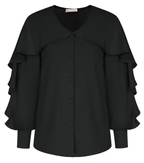 Seckill Offer⌛Ruffle Decorated Shirt Long Sleeve V-Neck Button-up Tops