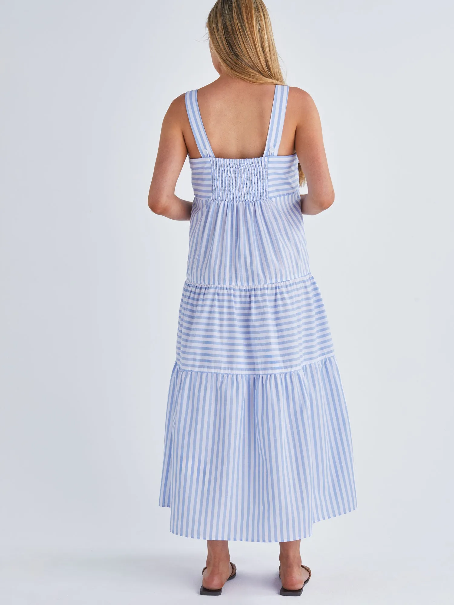 Shirley Maternity Tiered Maxi Dress in Blue Stripe