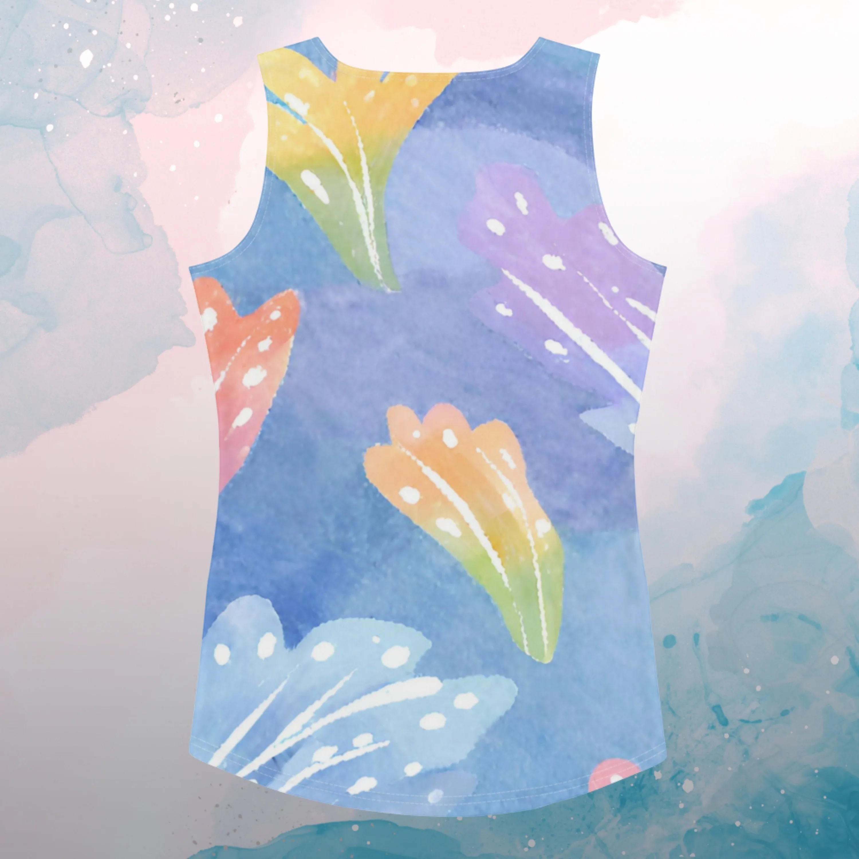 Super Stretchy Womens Tank Top with Bold Print Pastel Watercolor Leaves