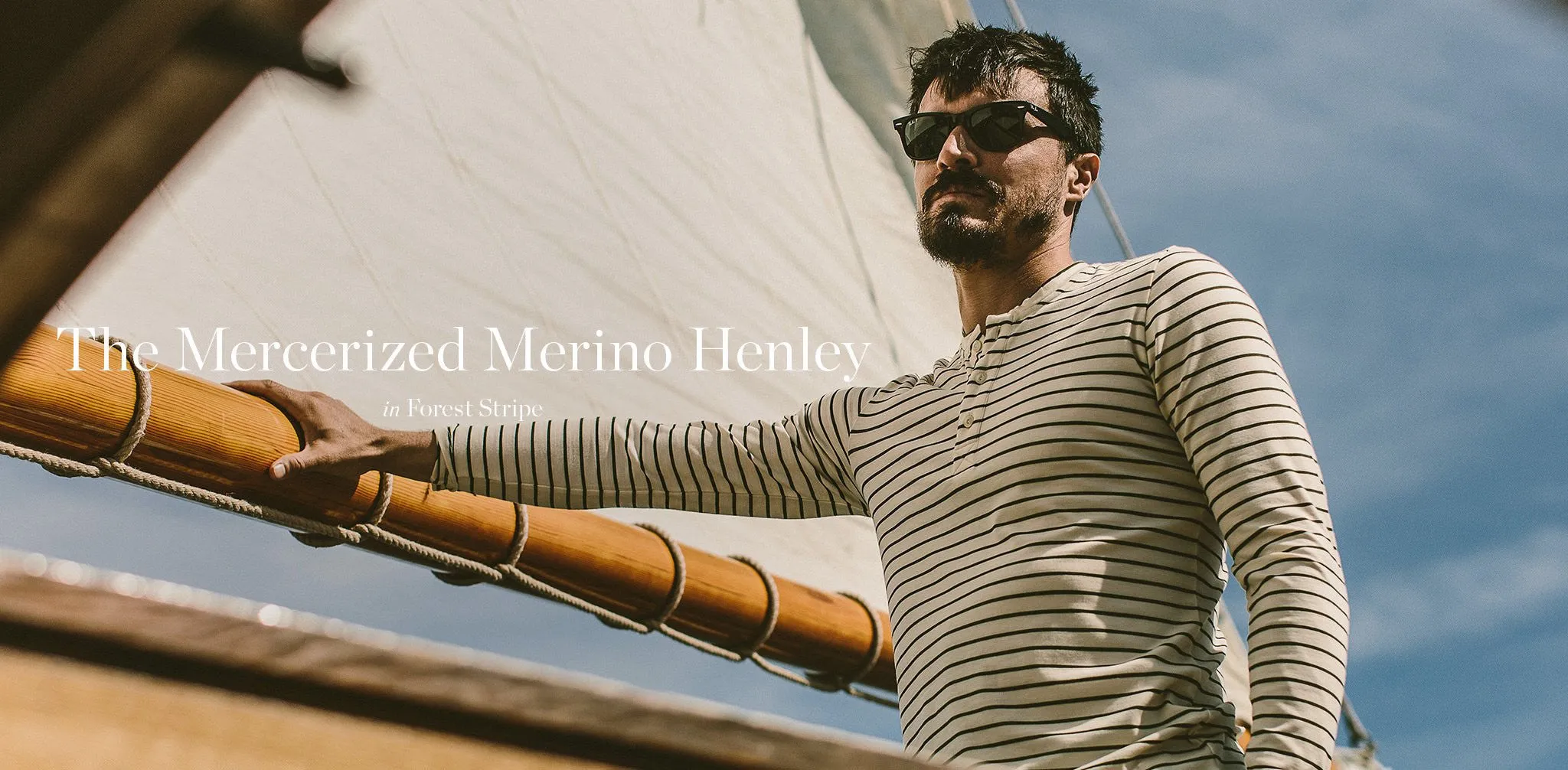 The Mercerized Merino Henley in Forest Stripe