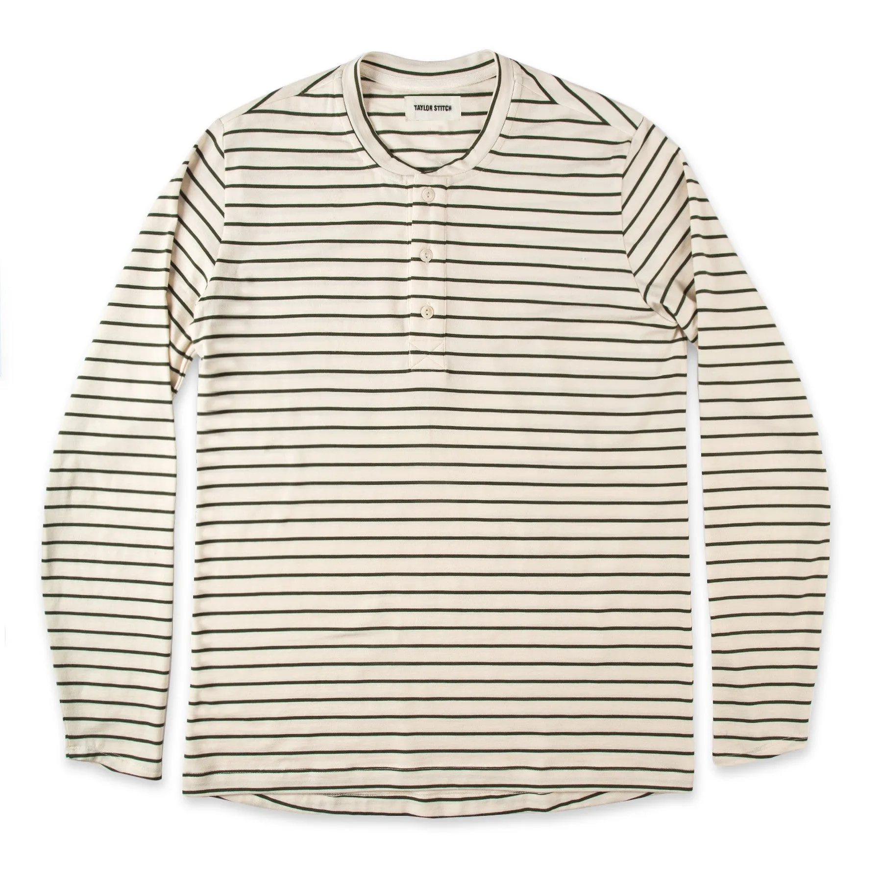 The Mercerized Merino Henley in Forest Stripe